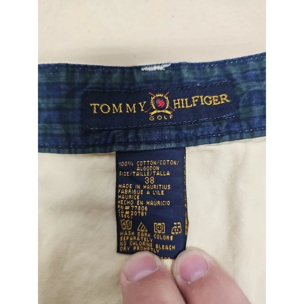 Tommy Hilfiger Mens Golf Shorts 38 Yellow Chino Pleated Slash Pockets 7'' Inseam